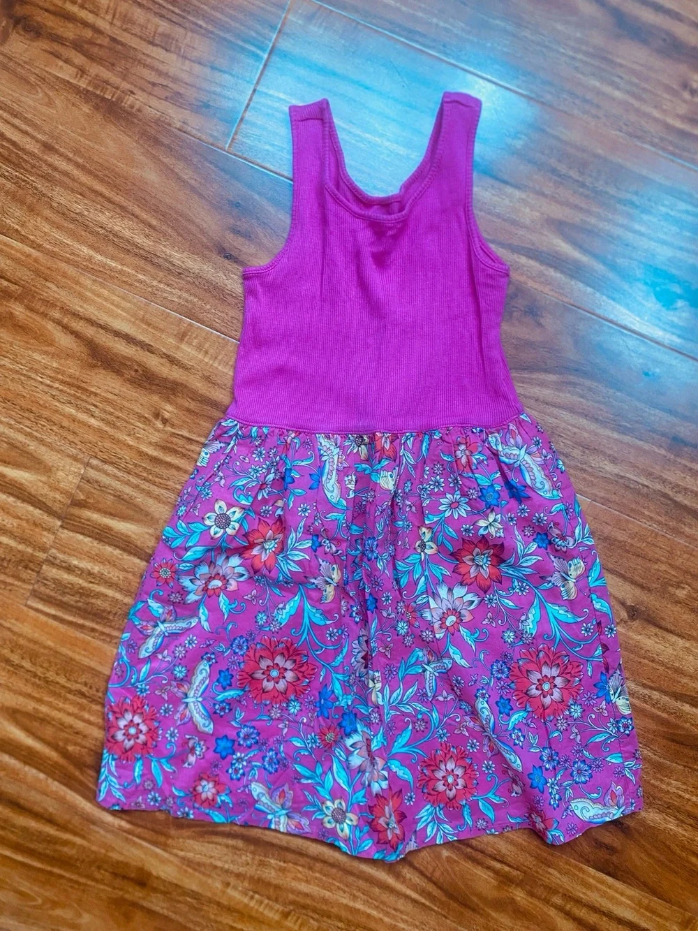 GAP Girls Magenta Floral Tank Fit & Flare Dress Size Small 6/7 Casual Tropical